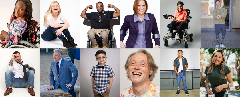 Collage of talent. Twelve photos of people of various ages with various disabilities. Includes kids and adults.
